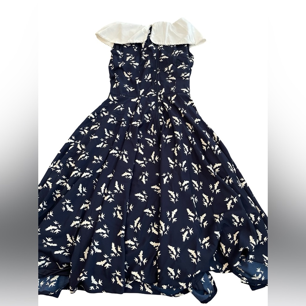 Hell Bunny Navy Floral Juniors Dress with White Collar - Picture 2 of 5